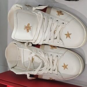 Elegant White and Gold Embroidered Sneakers